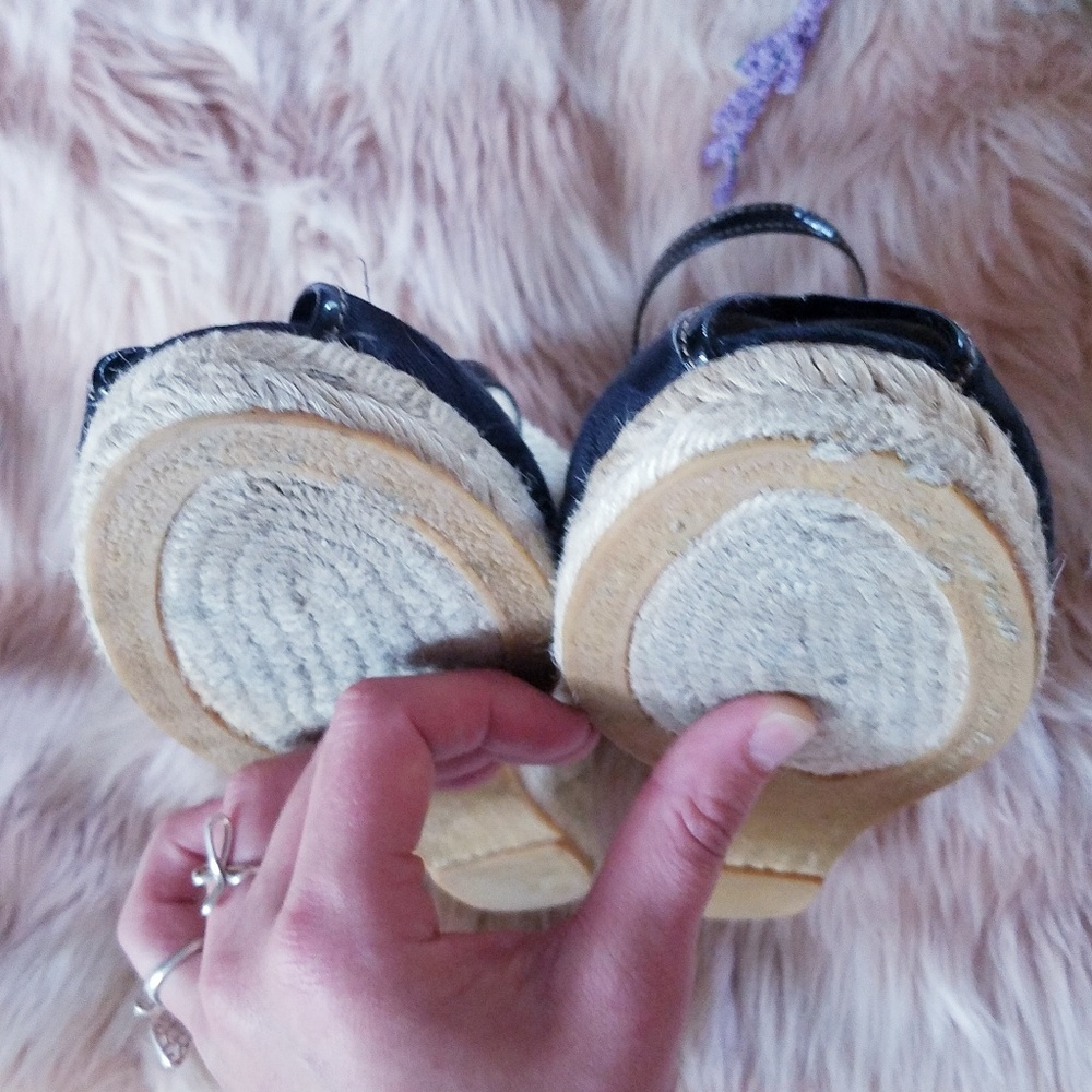 Coach Black Wedge Ankle Strap Peep Toe Espadrilles - Picture 8 of 8